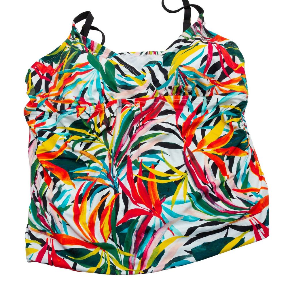 APT. 9 Women's Plus 2X Batik Halter Tankini Swim Top Multicolor Ruched Padded